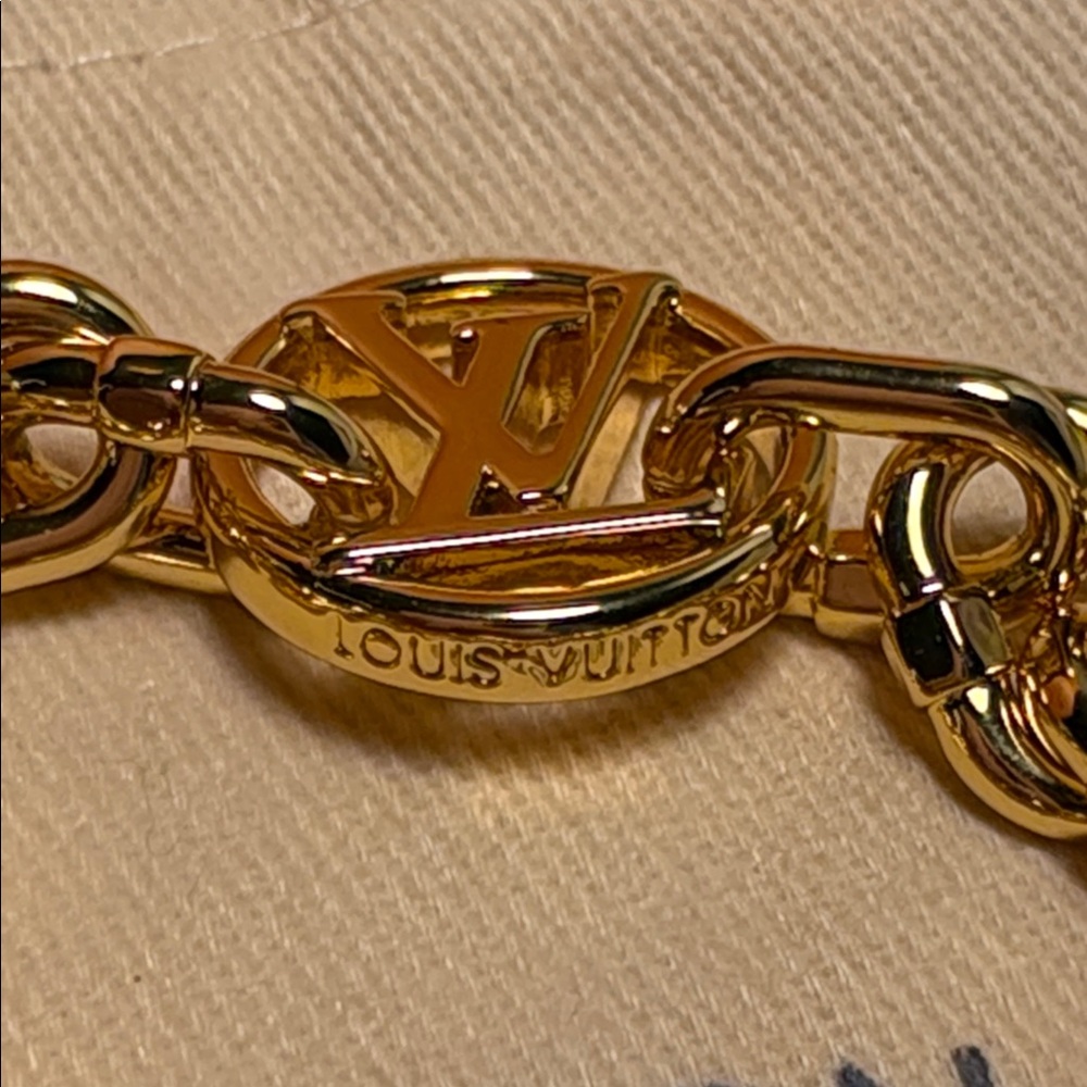 Louis Vuitton Gold-Tone Chain Bracelet with LV Charm - Picture 3 of 6